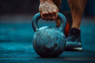Fototapeta premium A bodybuilder carrying a kettlebell.