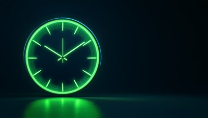A simple green neon clock on a dark background.
