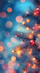 Beautifully adorned Christmas tree with warm lights and ornaments creating a festive atmosphere in winter