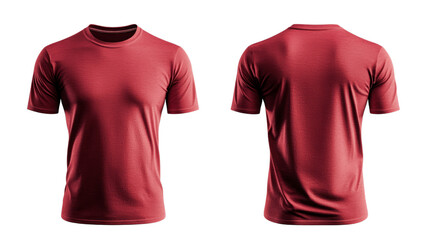 Png of Front and back view of a solid red short-sleeve t-shirt showcasing a modern design and comfortable fit on transparent background.