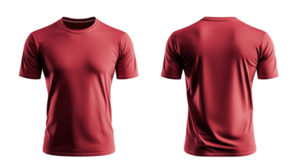 Png of Front and back view of a solid red short-sleeve t-shirt showcasing a modern design and comfortable fit on transparent background.