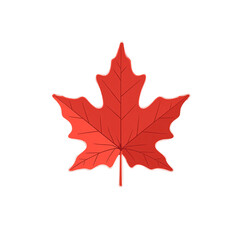 Vibrant red maple leaf with crisp edges showcasing minimalistic design on a white background