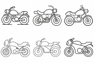 Motorcycle Outline Coloring Book Page Line Art Drawing Set