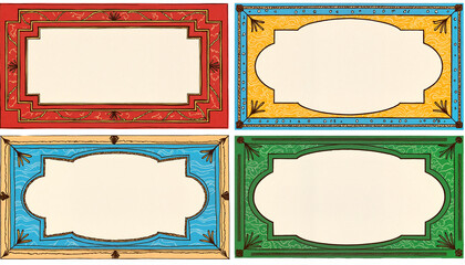 Colorful Japanese-style frames with traditional patterns, decorative art