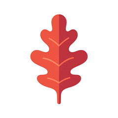 Obraz premium Vibrant red autumn oak leaf depicted in minimalist flat style with smooth curves no shading centered on white background