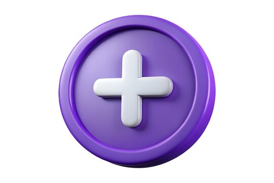 3d purple plus sign icon isolated on white background