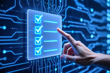 Business compliance of document management. Document or file icons and checkmark. Businessman stored documents on server according to law.