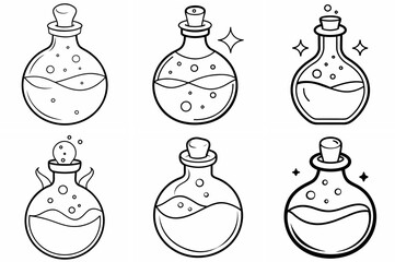 Potion Outline Coloring Book Page Line Art Drawing Set