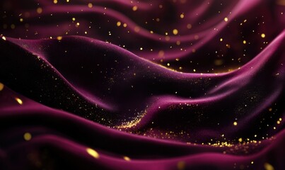 Fototapeta premium Purple silk fabric with gold glitter, luxurious background for product display