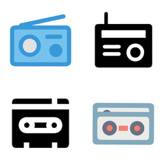  Radio & Tape Player Line Icon, Color Icon Set