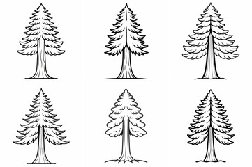  Redwood Tree Outline Coloring Book Page Line Art Drawing Set