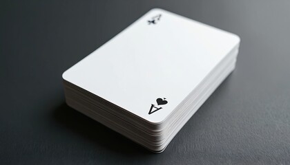 Neatly stacked deck blank playing cards on dark surface. Ace of spades shows. Customizable design template, perfect mockup. Concept for card games, poker, casino, gambling or magic.