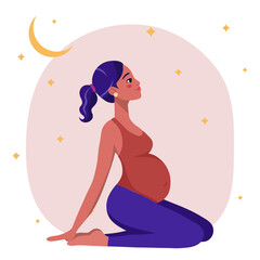 Obraz premium Pregnant woman doing yoga and meditation. Calmness, peaceful, harmony posture pregnancy period. Community mindfulness relax peace and clear mind 