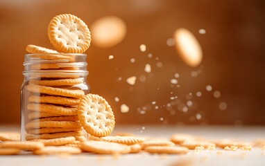 Crackers in Jar with Flying, and Snack.