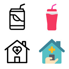 Soft Drink, Home Care Line Icon & Color Icon Set