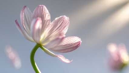Obraz premium Delicate pink flower bathed in sunlight, soft focus with gentle colors