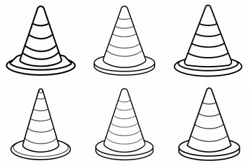 Fototapeta premium Traffic Cone Outline Coloring Book Page Line Art Drawing Set