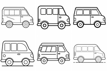 Transportation Vehicle Outline Coloring Book Page Line Art Drawing Set