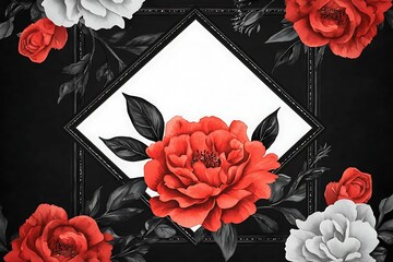 Red  White Roses with Dark Frame.