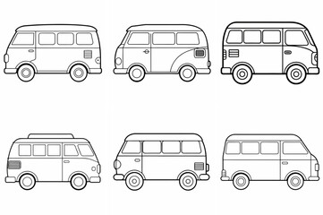 Van Outline Coloring Book Page Line Art Drawing Set
