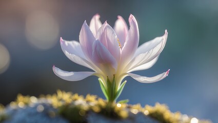 Obraz premium Delicate pink flower blooms with sunlight, bokeh background