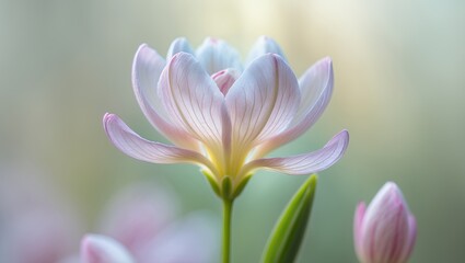 Delicate pink flower blooms with soft petals, closeup focus