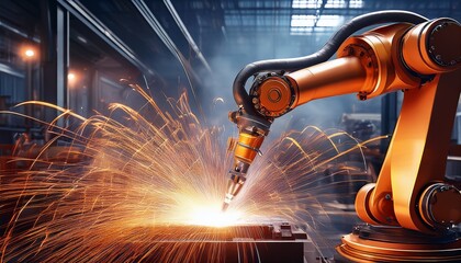 Industrial Robot Welding in a High-Tech Factory