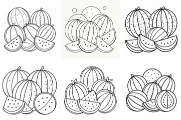 Obraz premium Various Watermelons Outline Coloring Book Page Line Art Drawing Set