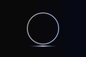 Neon laser circle background. Glowing ring with light. White rays circle with light effect.