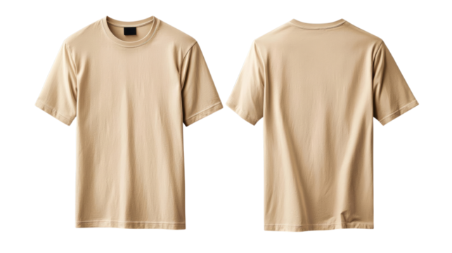 Png of Stylish unisex beige T-shirt showcasing a minimalist design, perfect for casual wear or layering in any wardrobe on transparent background.