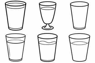 Water Glass Outline Coloring Book Page Line Art Drawing Set