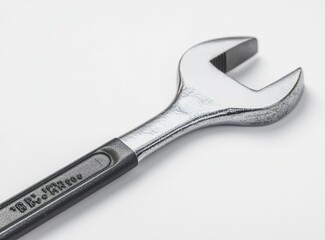 A wrench with an open head and black handle, white background, macro photography, studio lighting, close-up, high-resolution photography, professional color grading, soft shadows, low contrast, clean 