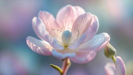 Fototapeta premium Delicate pink flower blossoms, soft petals, glowing sunlight, beauty, nature