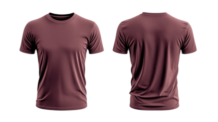 Png of Front and back view of a stylish maroon t-shirt displayed, perfect for casual wear on transparent background.