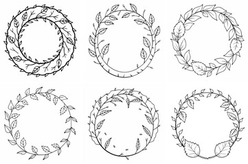  Wreath of Laurels Outline Coloring Page Line Art Drawing Set