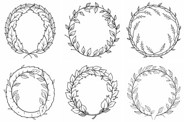 Obraz premium Wreath of Laurels Outline Coloring Page Line Art Drawing Set