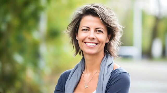 Smiling attractive mature woman looking at the camera.