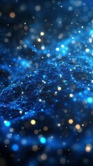 Obraz premium Abstract representation of interconnected networks in blue and gold colors illustrating digital connectivity and technology trends