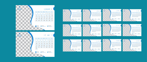 Desk Calendar 2025 template stander size, Monthly calendar template for 2023 year. Wall calendar in a minimalist style. Week Starts on Sunday