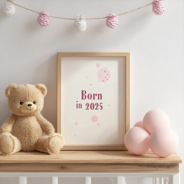 Born in 2025 Nursery Print Mockup with Pastel Decor