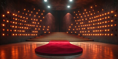 Obraz premium Red carpet venue with illuminated stage for events and performances in a dramatic setting
