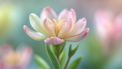 Fototapeta premium Delicate, pink flower with soft petals, bokeh background, and gentle light