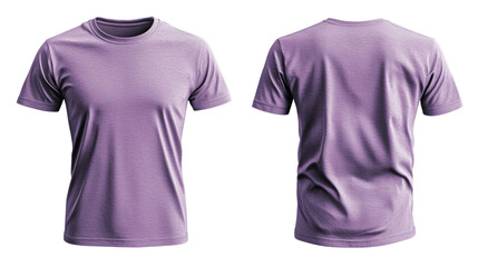 Png of A stylish purple unisex t-shirt displayed from the front and back, showcasing its smooth fabric and modern design on transparent background.