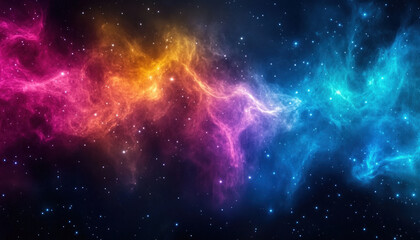 A breathtaking cosmic panorama explodes with vibrant nebulous colors