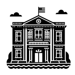 Naklejka premium Vector illustration of a government building with an American flag for civic and patriotic concepts, transparent background