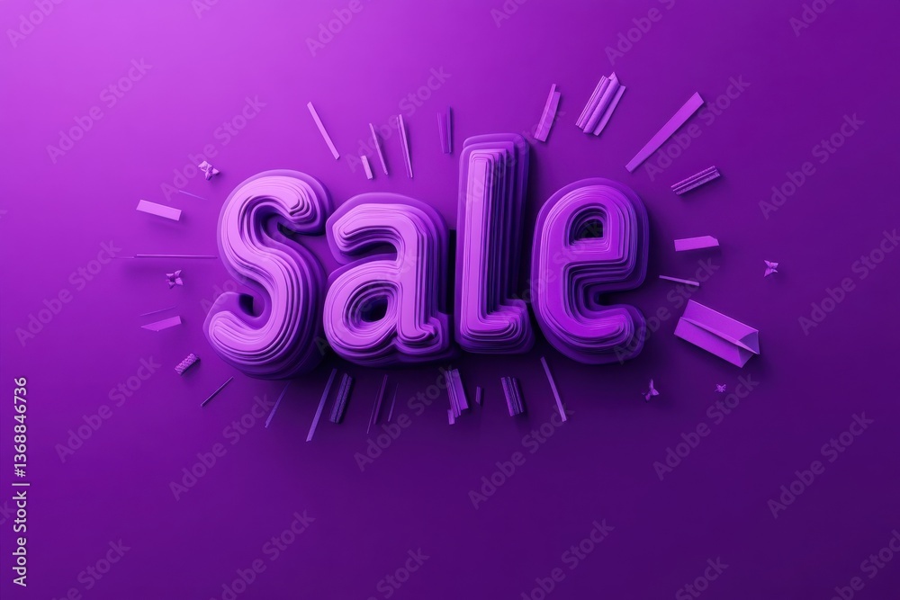 Poster Vibrant sale announcement in purple with playful 3D lettering and dynamic design elements