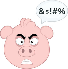 vector illustration emoji character face pig cartoon, with a speech bubble and insult text