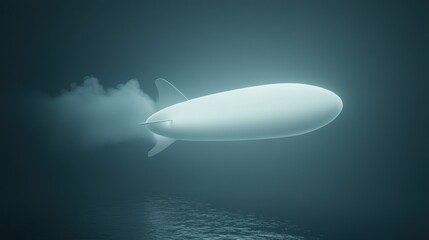 Obraz premium A surreal airship floats above the sea. Quiet, moody, and a bit futuristic.