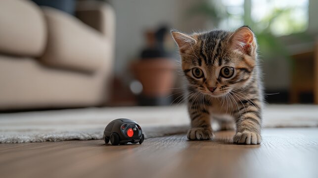 Adorable Kitten Exploring a Toy Car in a Cozy Home - Powered by Adobe