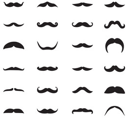 set of mustaches. Black moustache isolated on white background. Set of moustache icons. vector mustache set. Vector illustration